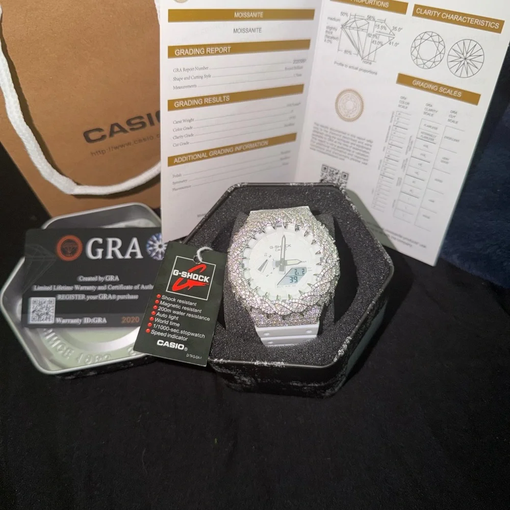G-Shock White Watch with Sparkling Crystal Bezel